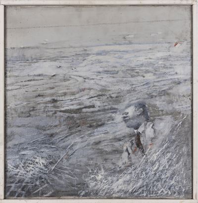 Figura nel paesaggio, olio su tela, 1965
