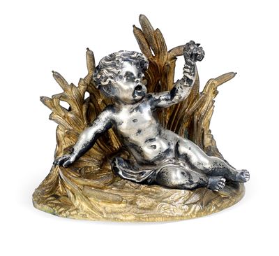 Scultura con putto, argento fuso e dorato (argenteria italiana del XX secolo)