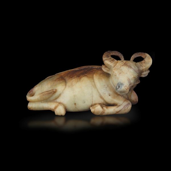 Large buffalo figure in white jade and russet, China, Qing Dynasty, Qianlong period, 18th century