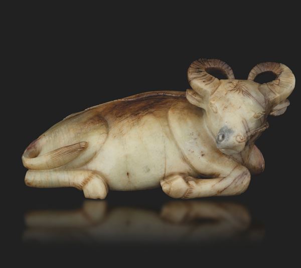 Large buffalo figure in white jade and russet, China, Qing Dynasty, Qianlong period, 18th century