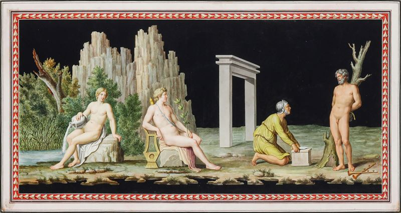 Michelangelo Maestri : Apollo scortica Marsia  - gouache su carta - Asta Dimore Italiane - Cambi Casa d'Aste