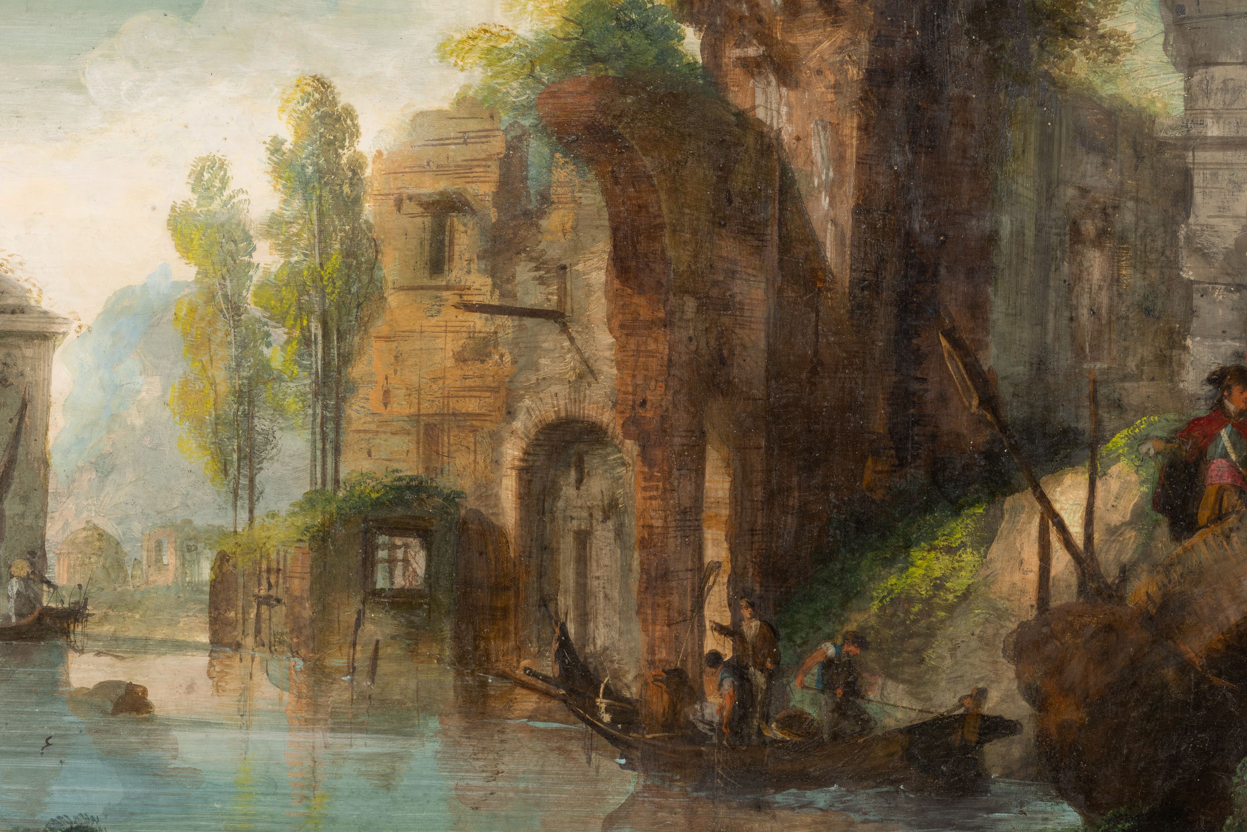 Giuseppe Bernardino Bison - Paesaggio Fluviale con Imbarcazioni e Personaggi