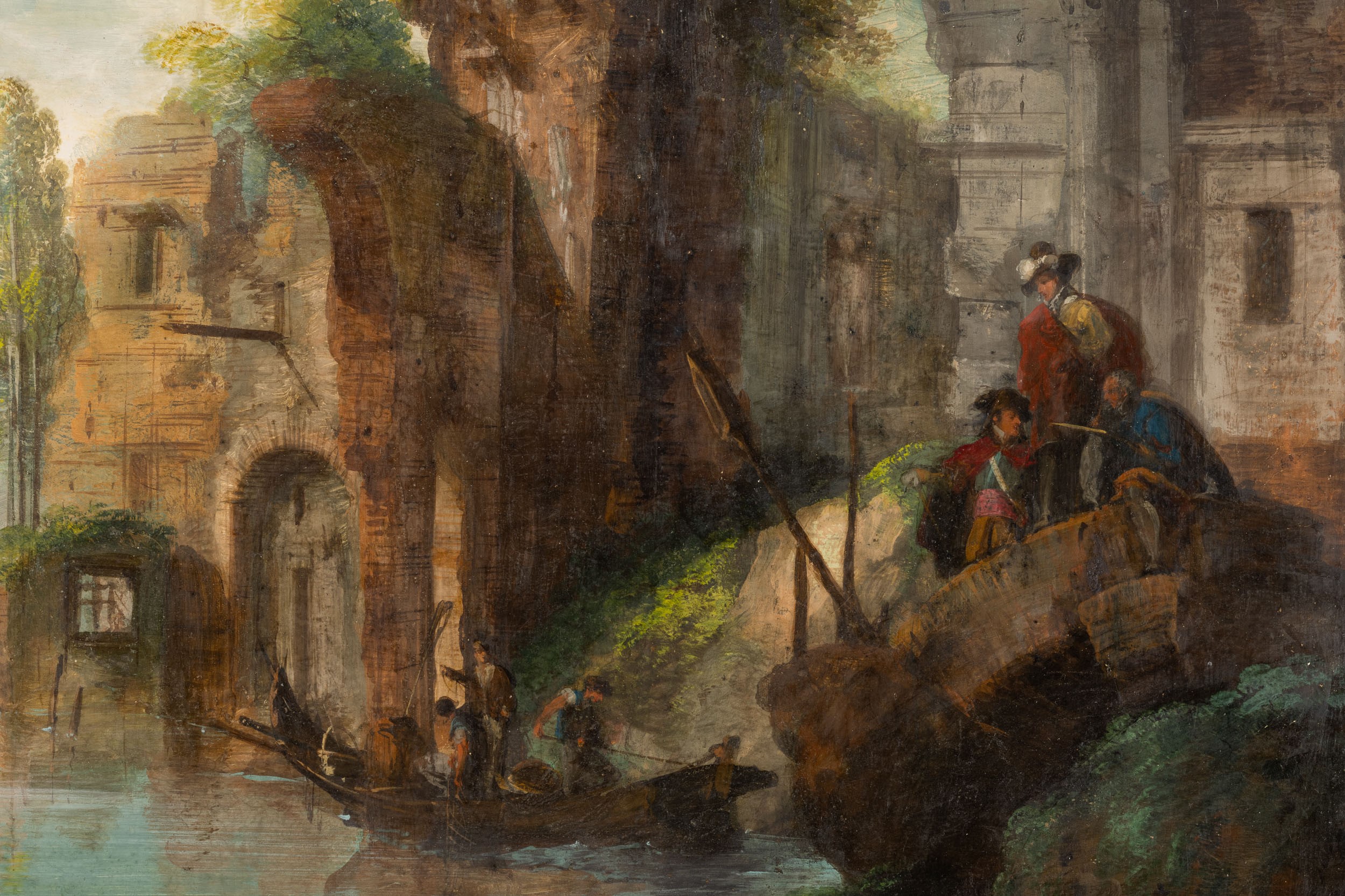 Giuseppe Bernardino Bison - Paesaggio Fluviale con Imbarcazioni e Personaggi
