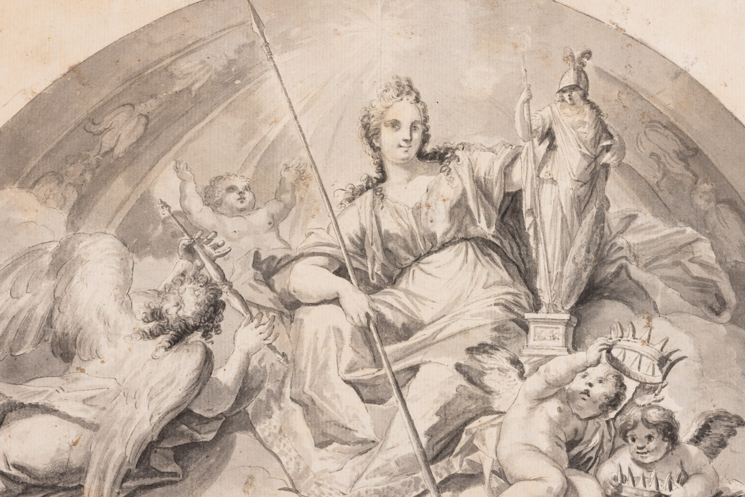 Fedele Fischetti - Figura allegorica, penna, inchiostro e acquerello grigio su carta