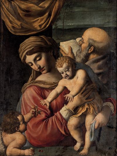 Sacra Famiglia con San Giovannino, olio su tela