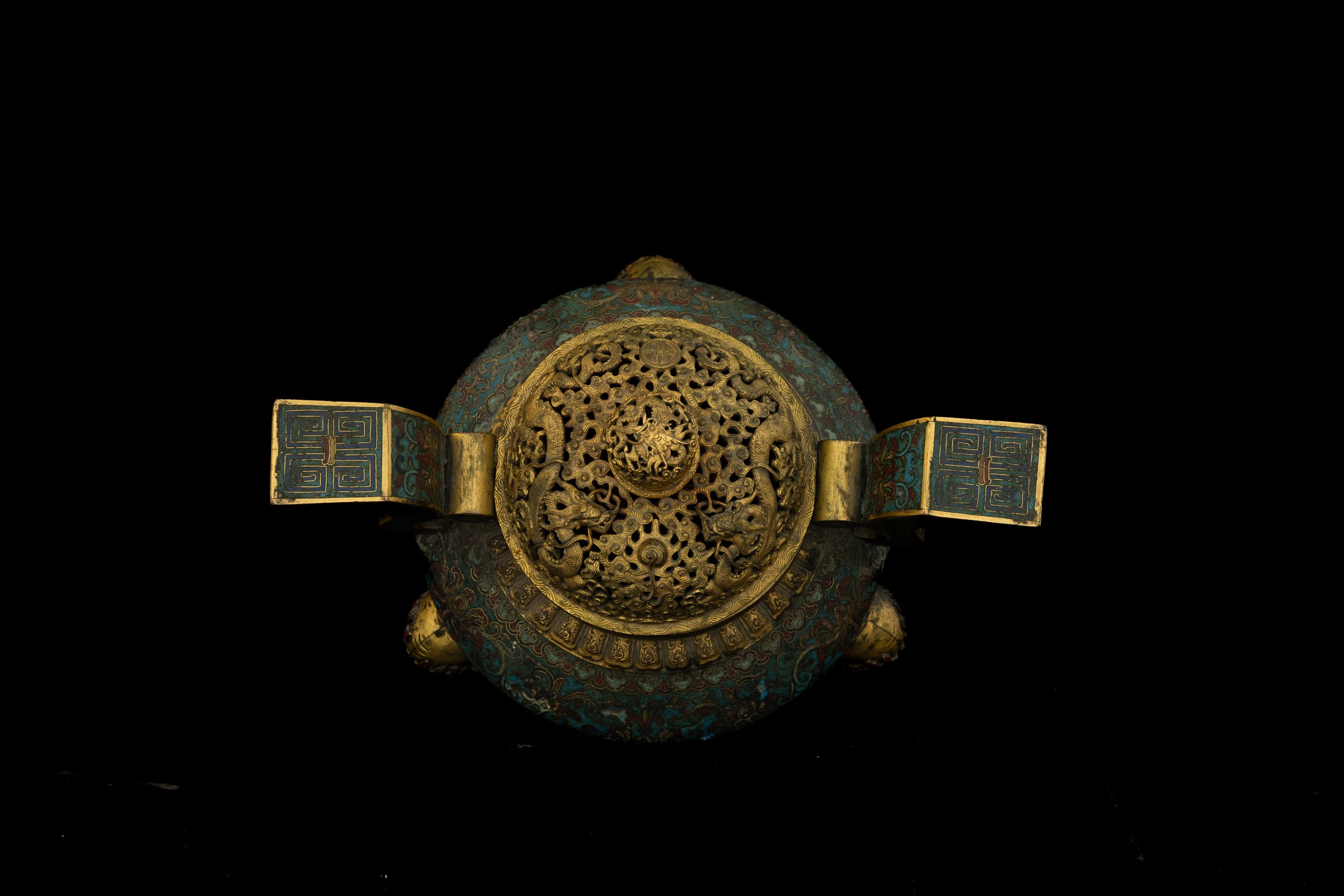 Importante Incensiere Cloisonné di Commitenza Imperiale in Bronzo a Decoro Floreale, Coperchio e ...