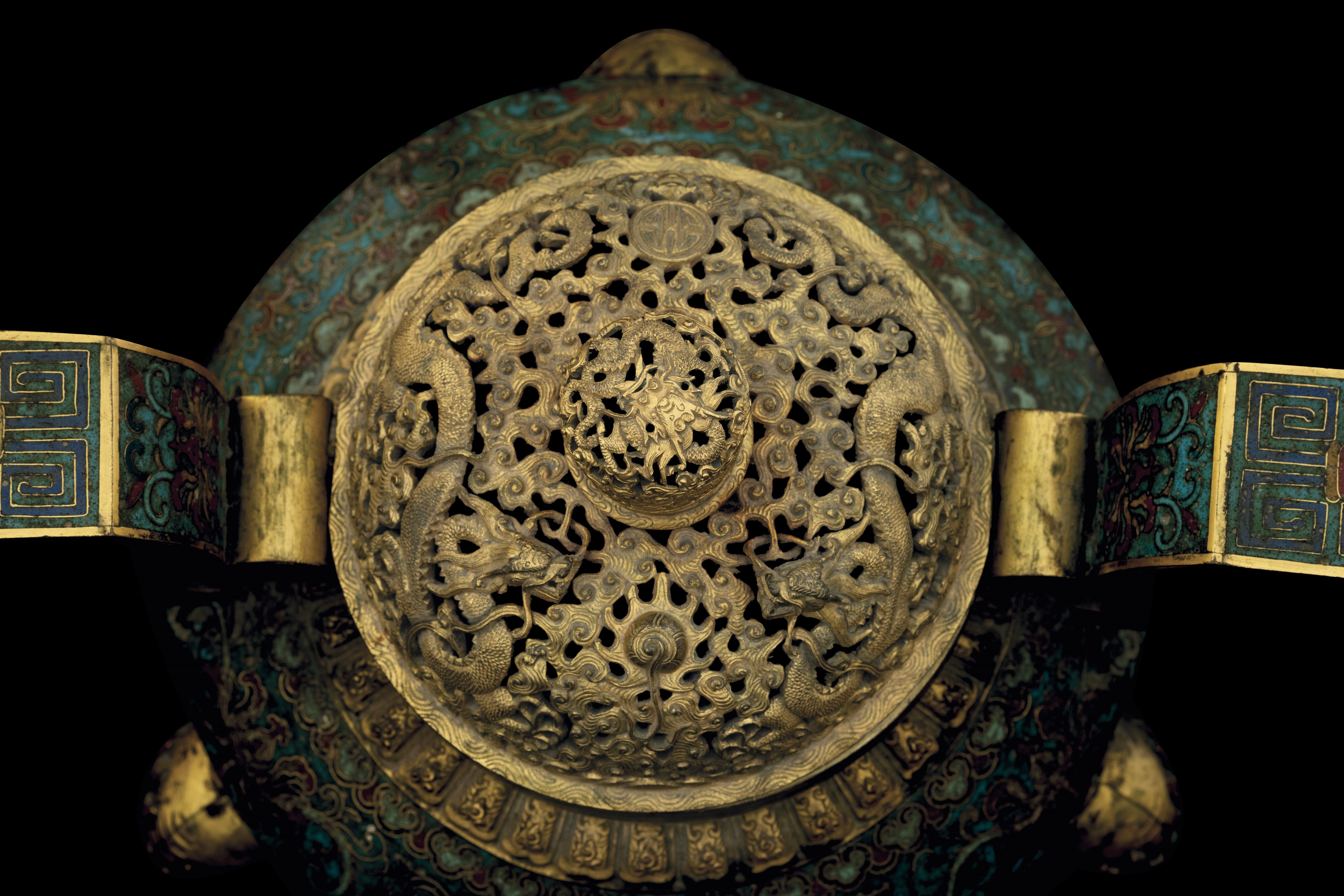 Importante Incensiere Cloisonné di Commitenza Imperiale in Bronzo a Decoro Floreale, Coperchio e ...