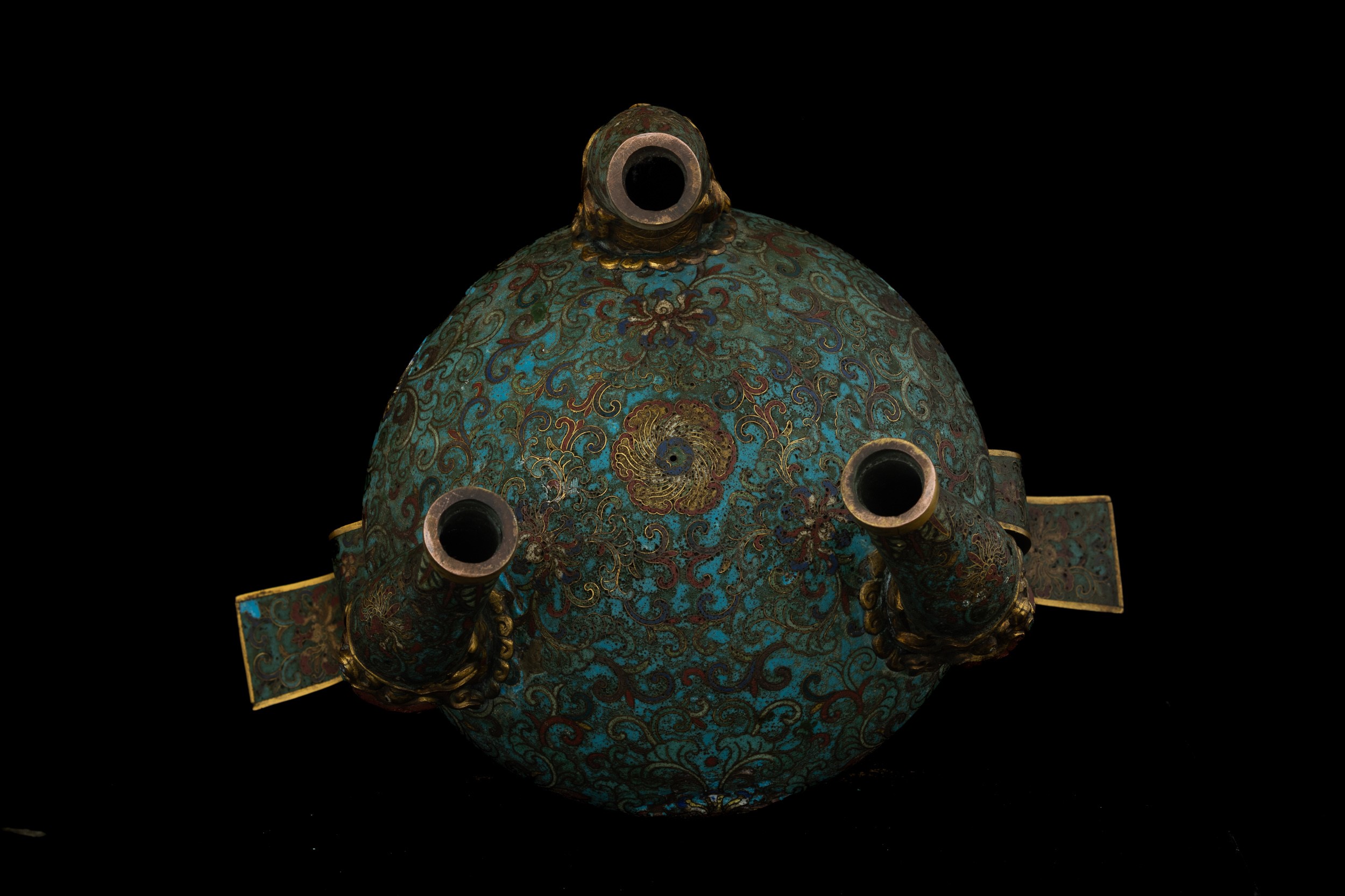 Importante Incensiere Cloisonné di Commitenza Imperiale in Bronzo a Decoro Floreale, Coperchio e ...