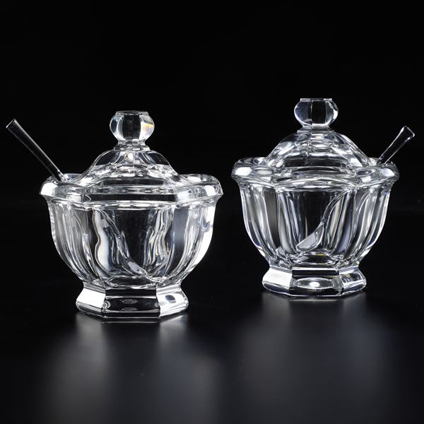 Coppia di contenitori per marmellata “Harcourt Missouri" Francia, Manifattura Baccarat, seconda metà del XX secolo 