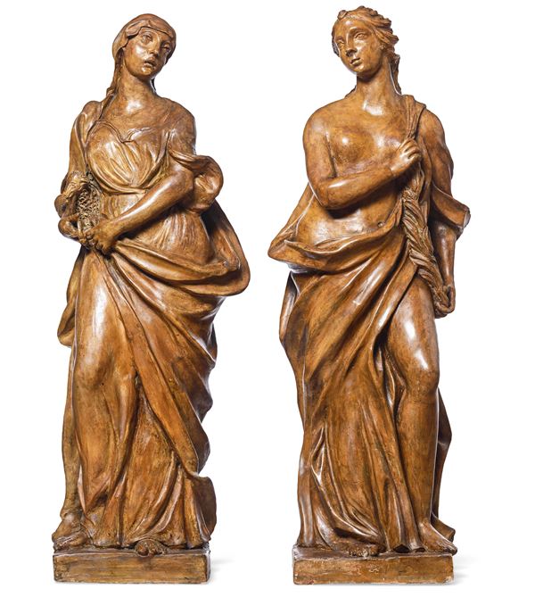 Arte barocca lombarda o veneta, XVII-XVIII secolo Coppia di figure allegoriche