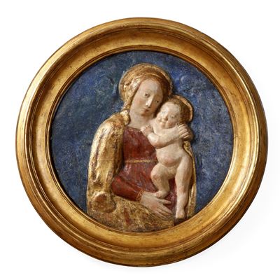 Madonna con Bambino. Arte Rinascimentale Toscana del XV-XVI Secolo. Ambito di Benedetto da Maiano...