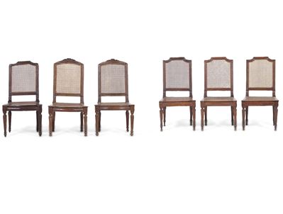 Gruppo di Sei Sedie in Legno Intagliato. XVIII-XIX Secolo
