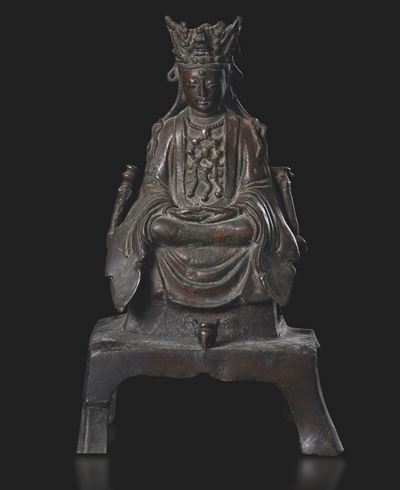 Figura De Guanyin Amitayus Incoronata in Bronzo, Cina, XVII Secolo