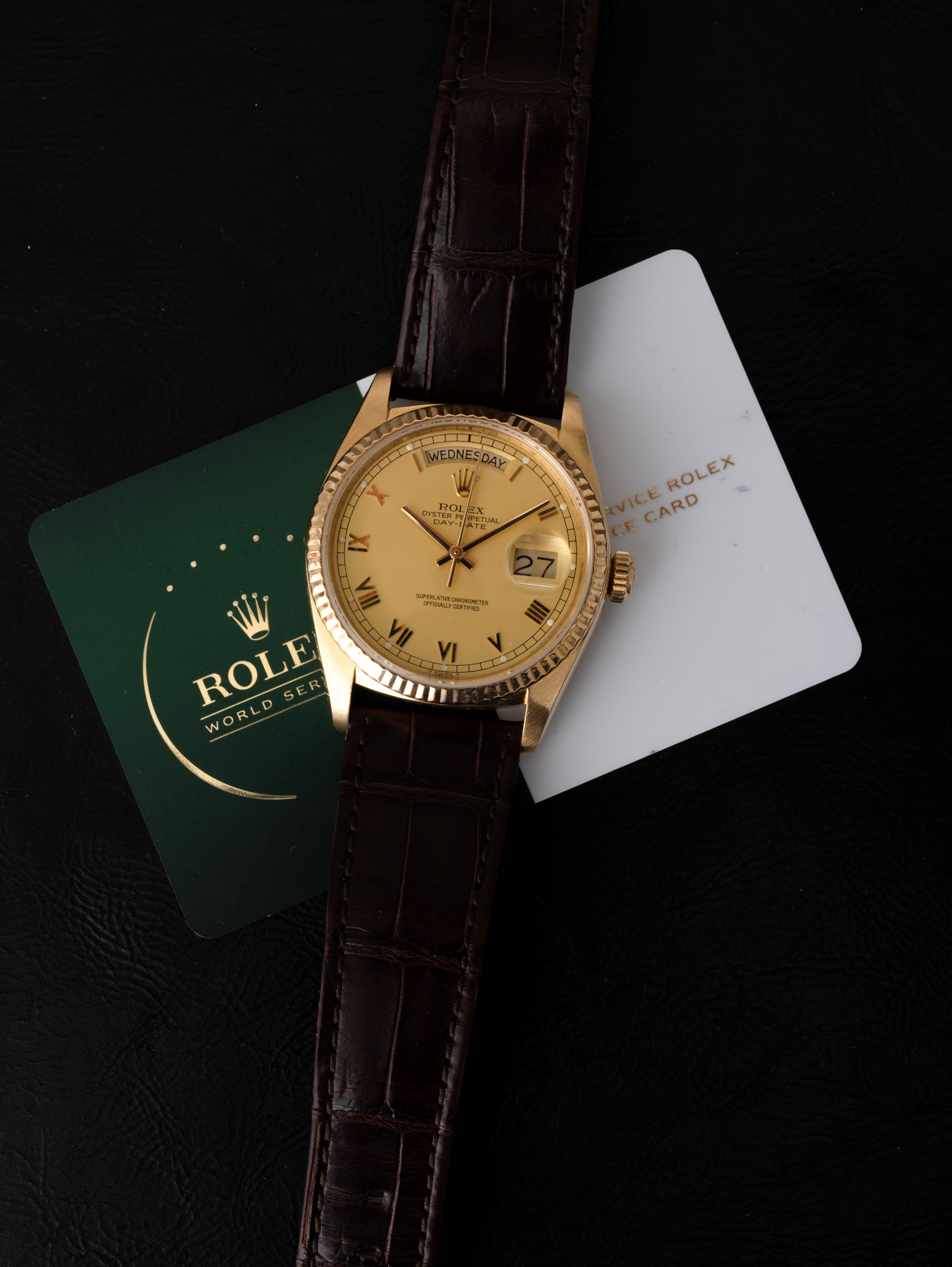 Rolex - Daydate Ref 18038 in Oro Giallo 18k, Quadrante Champagne con Numeri Romani Applicati, Ind...