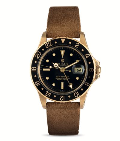 Gmt Master Ref 1675/8 in Oro Giallo 18k, Quadrante Nero Nipple e Cinturino in Pelle