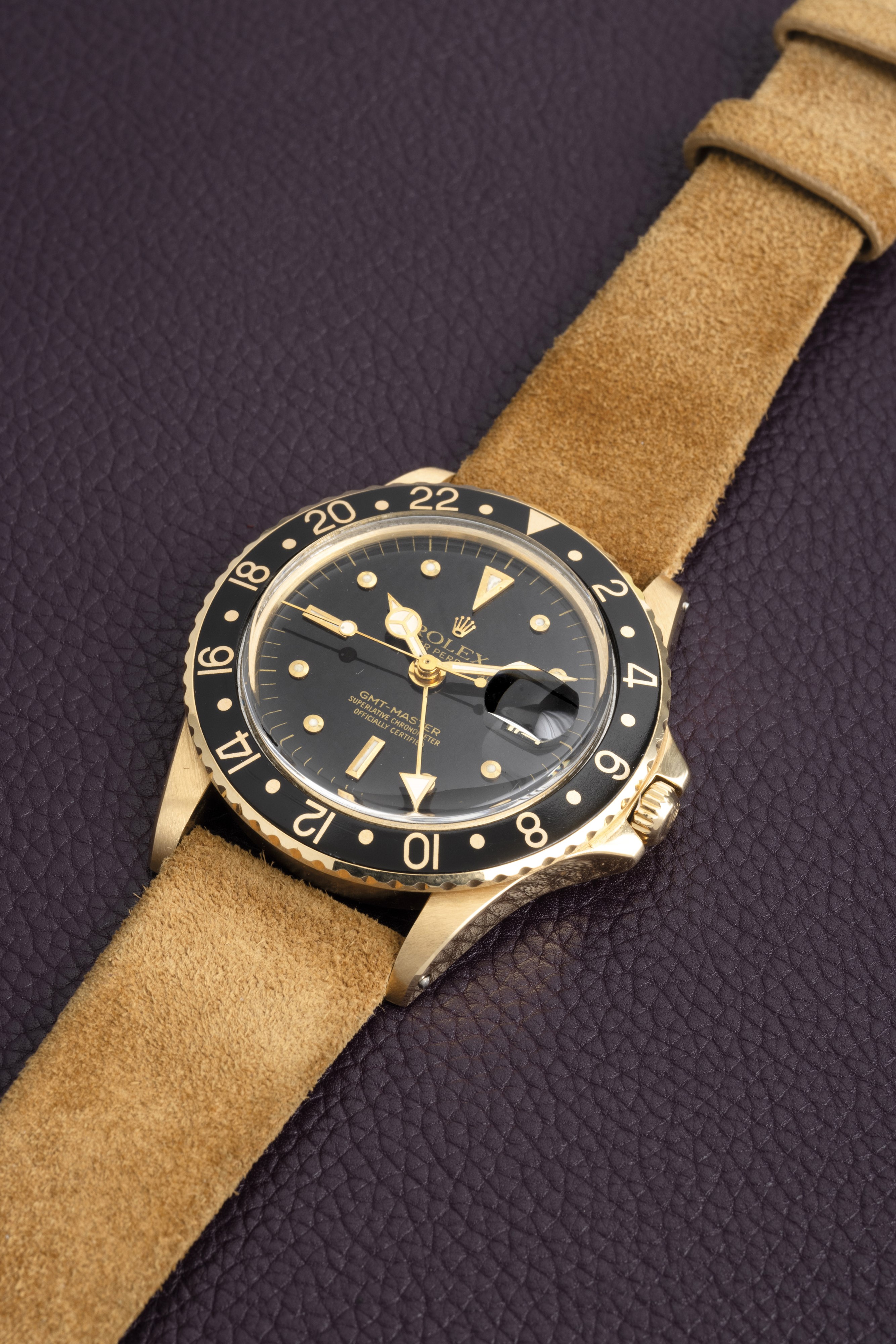 Rolex - Gmt Master Ref 1675/8 in Oro Giallo 18k, Quadrante Nero Nipple e Cinturino in Pelle