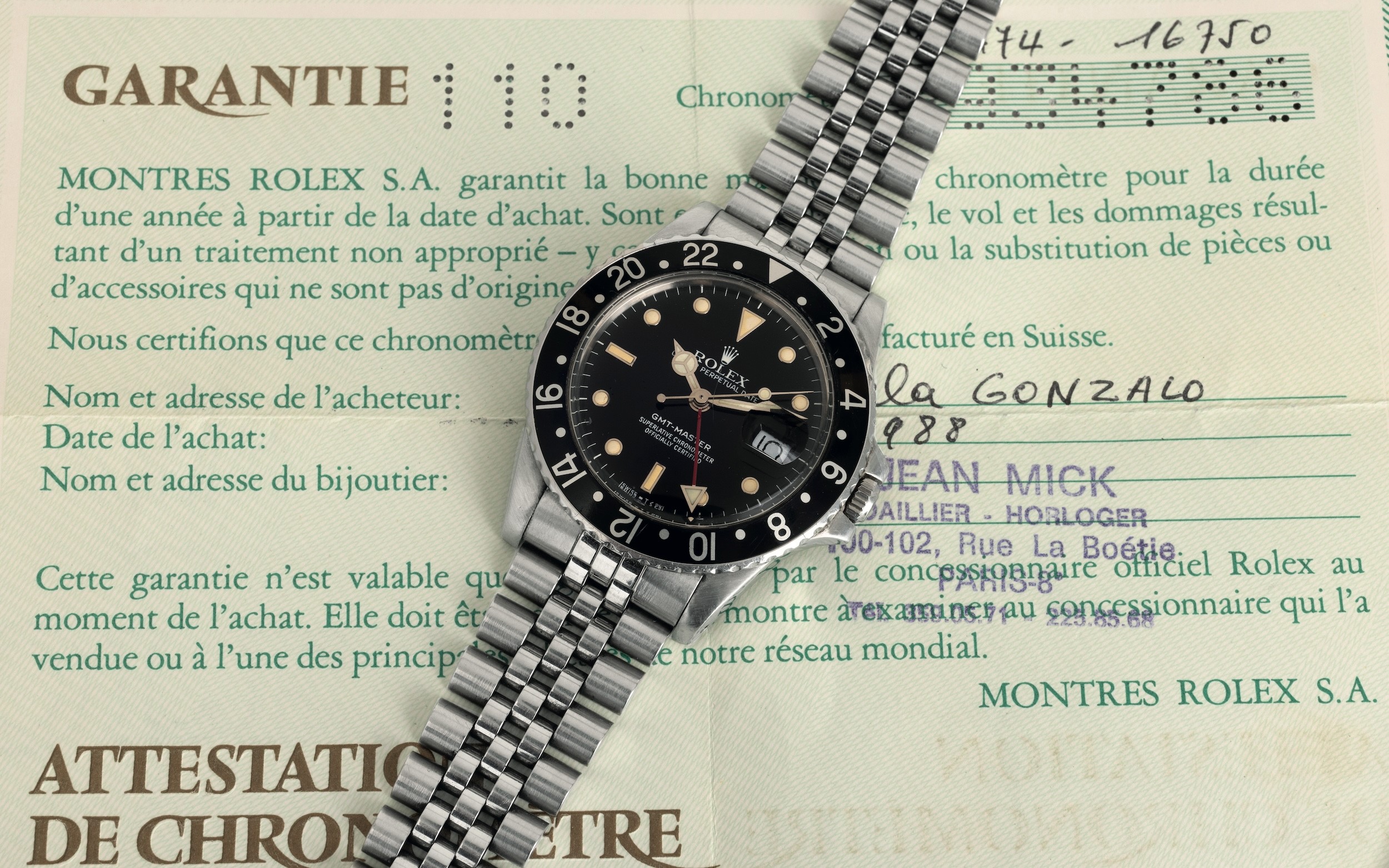 Rolex - Gmt Master Ref 16750, in Acciaio con Ghiera Girevole Bidirezionale Nera, Quadrante Nero I...