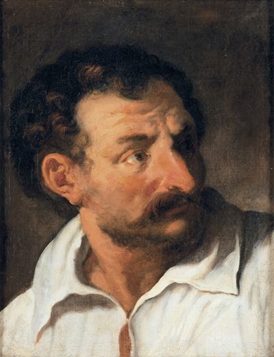 Ritratto di uomo con camicia bianca, olio su tela