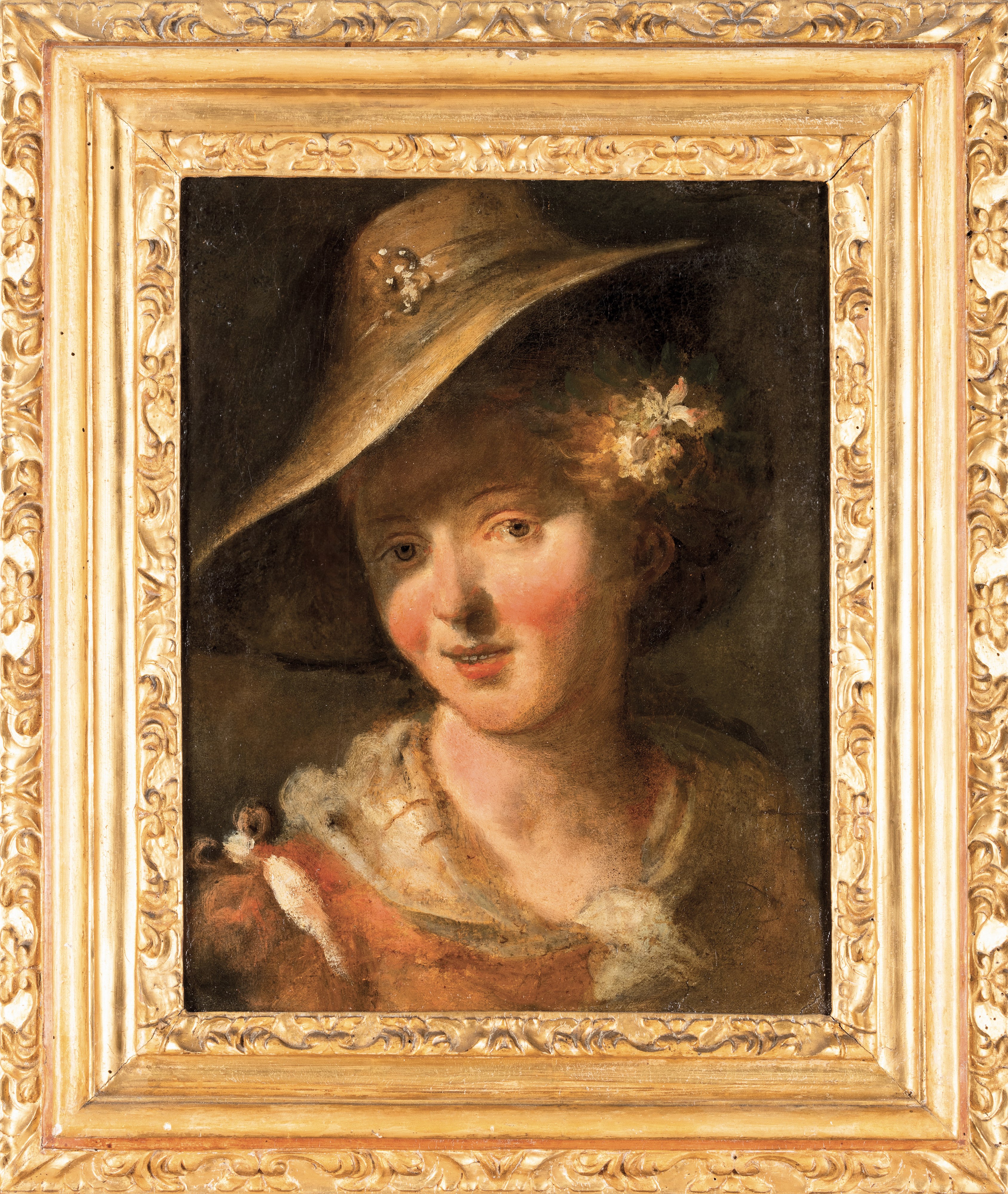 Francesco Zugno - Ritratto di giovane donna con cappello, olio su tela
