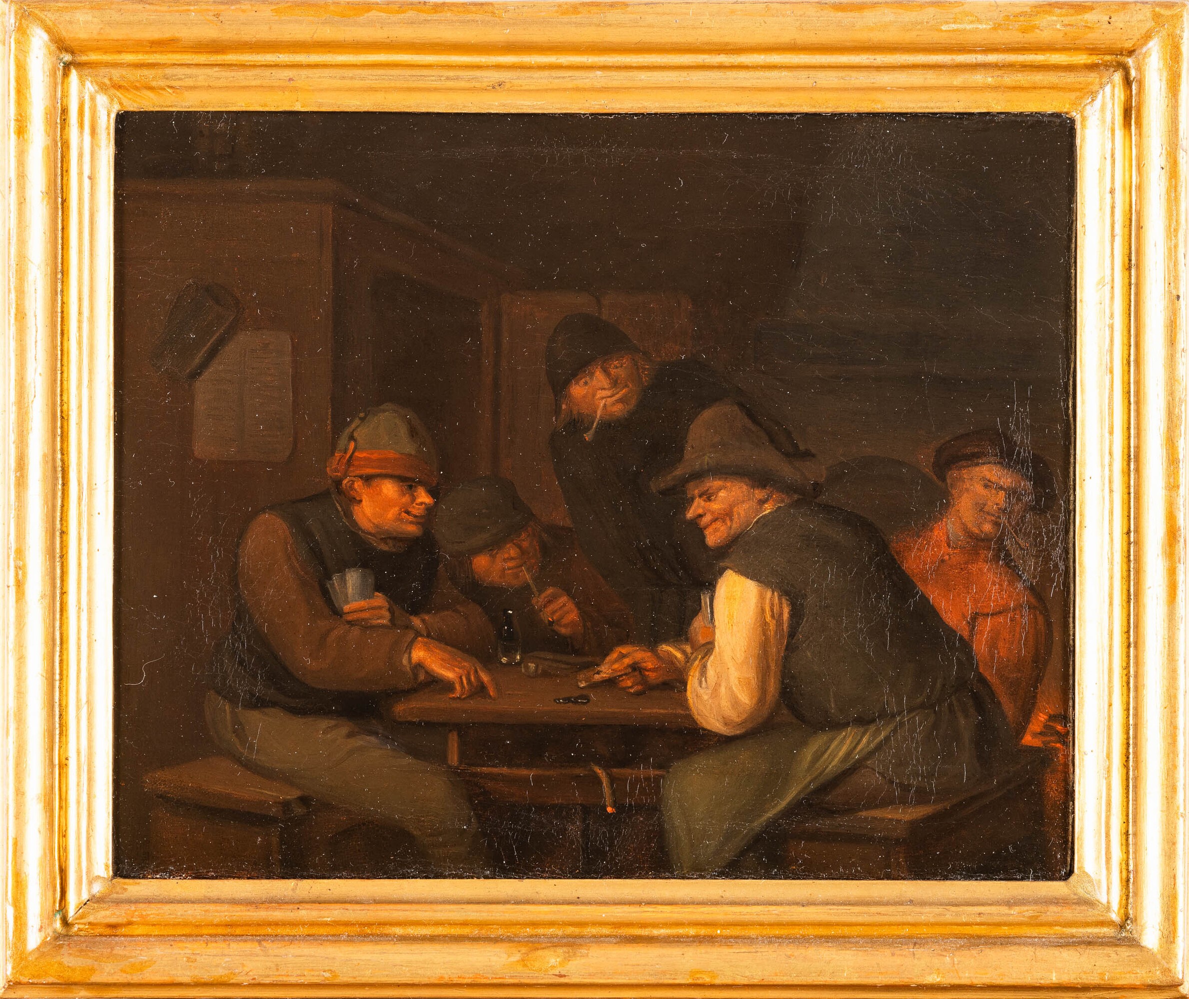 Egbert Van Heemskerk - Interni di taverna con giocatori e bevitori, olio su tela