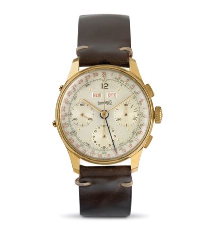 Dato-compax in Oro Giallo 18k, Cronografo con Triplo Calendario, Anse Sfaccettate, Carica Manuale