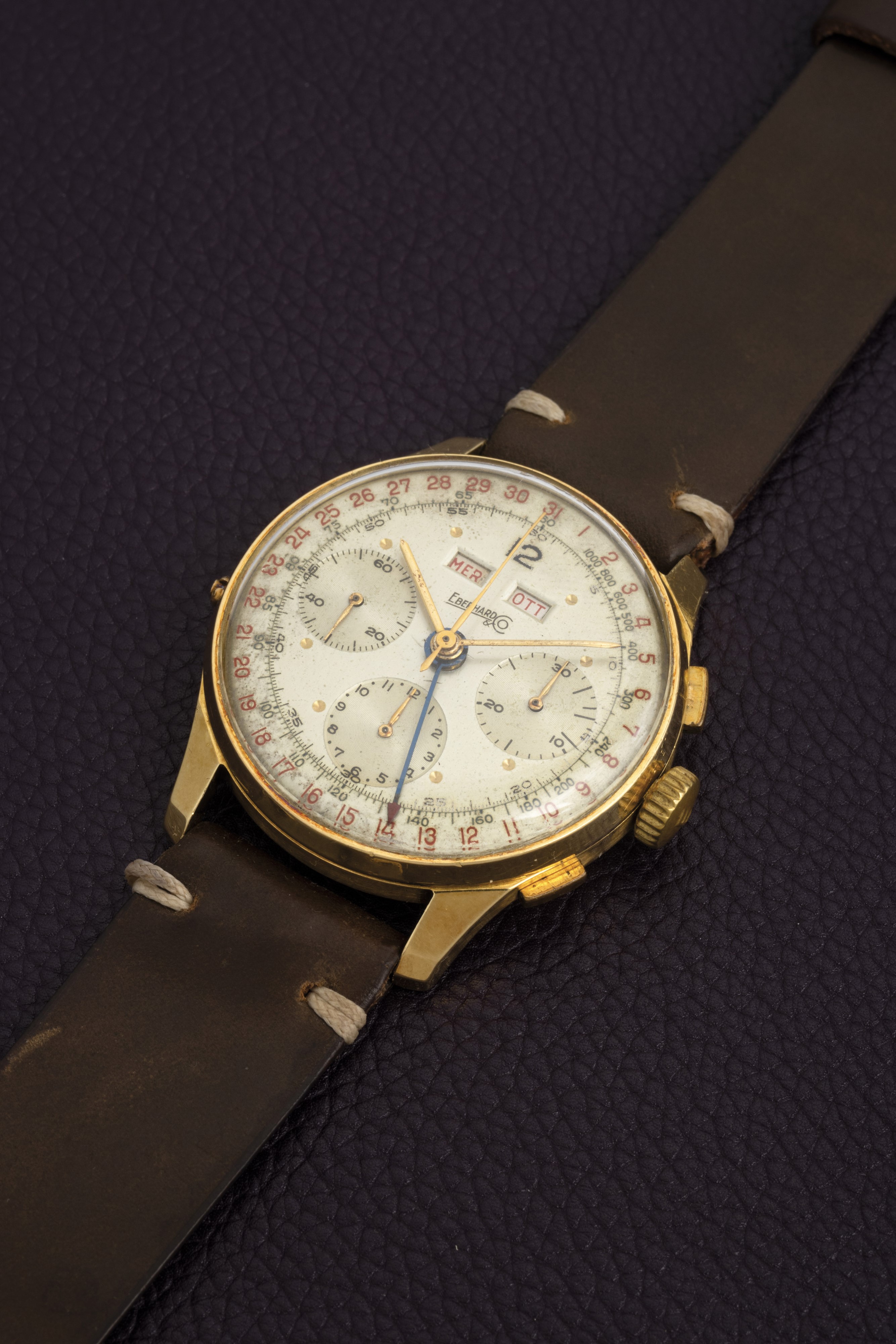 Eberhard & Co - Dato-compax in Oro Giallo 18k, Cronografo con Triplo Calendario, Anse Sfaccettate...
