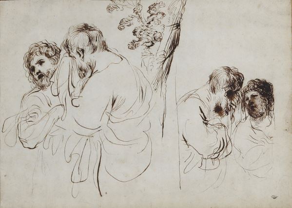 Giovanni Francesco Barbieri detto il Guercino - Studio di quattro figure in un paesaggio