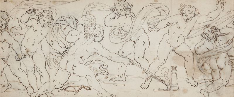 Giovanni Battista Paggi : Gioco di putti  - penna e inchiostro bruno su carta - Auction Antique Drawings - I - Cambi Casa d'Aste