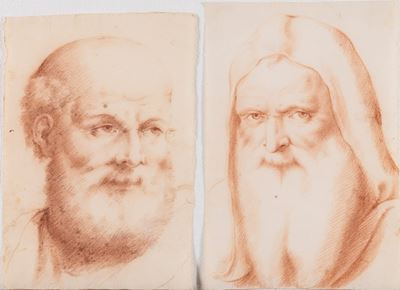 Scuola del XVII secolo, Teste virili, matita rossa su carta