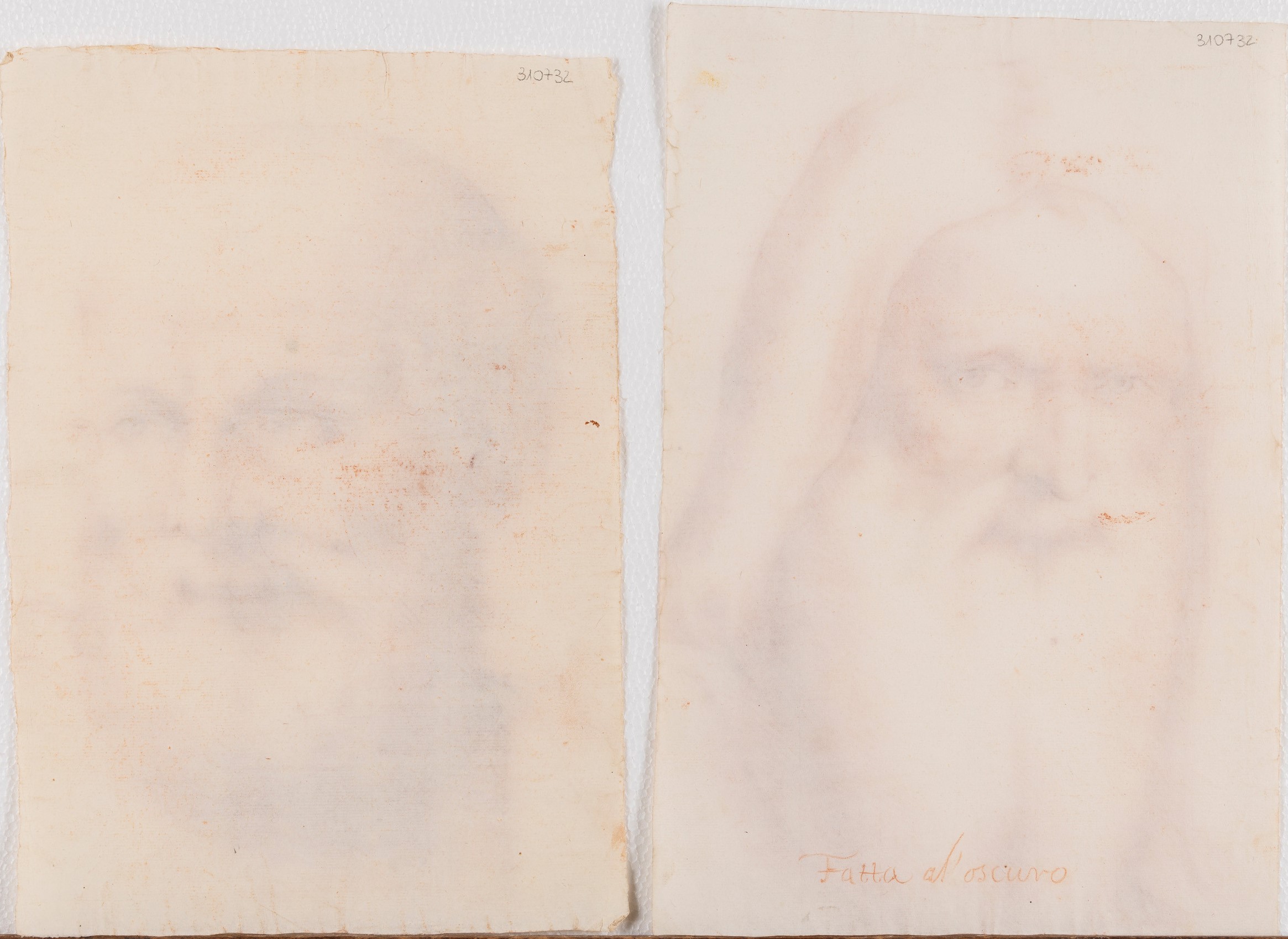 Scuola del XVII secolo, Teste virili, matita rossa su carta