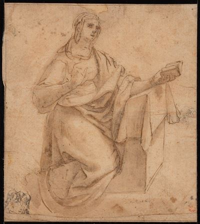 Scuola lombarda del XVI secolo, Vergine annunciata, penna, inchiostro bruno e acquerello su carta