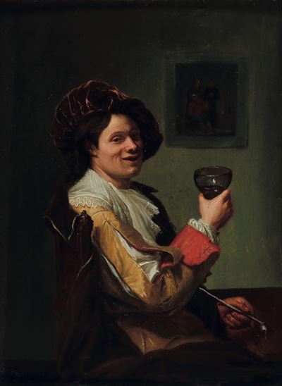 Interno con bevitore, olio su tavoletta