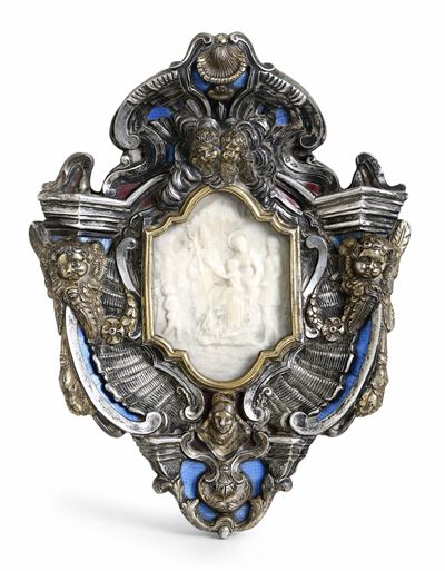 Cornice in stile barocco con rilievo in cera, XIX secolo