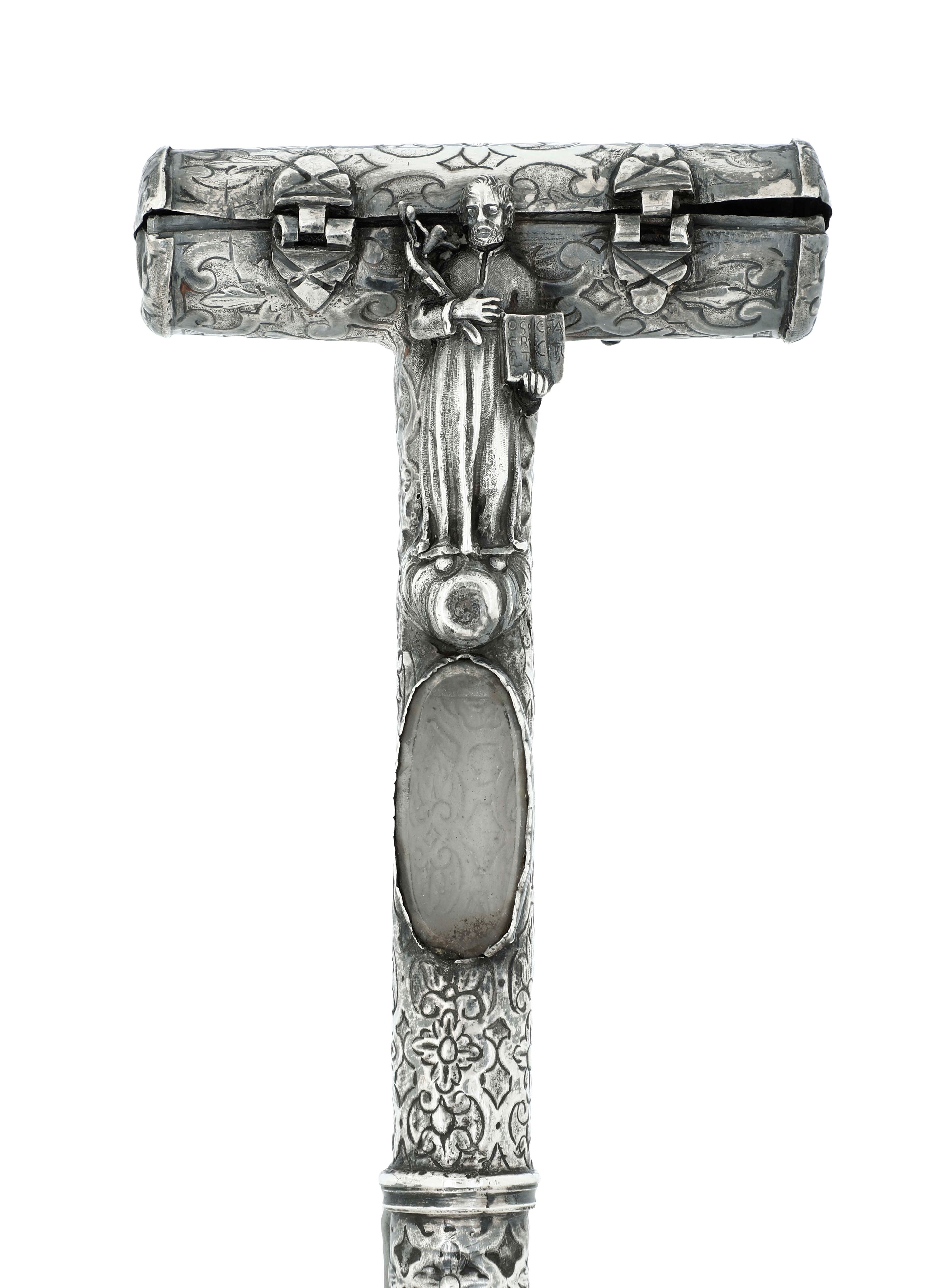 Oreficeria dell’Italia meridionale (Regno delle Due Sicilie ?), Reliquiario a foggia di bastone, ...