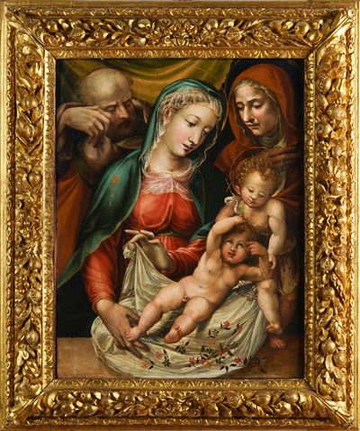 Sacra Famiglia con San Giovannino e Sant'Anna, olio su tavola