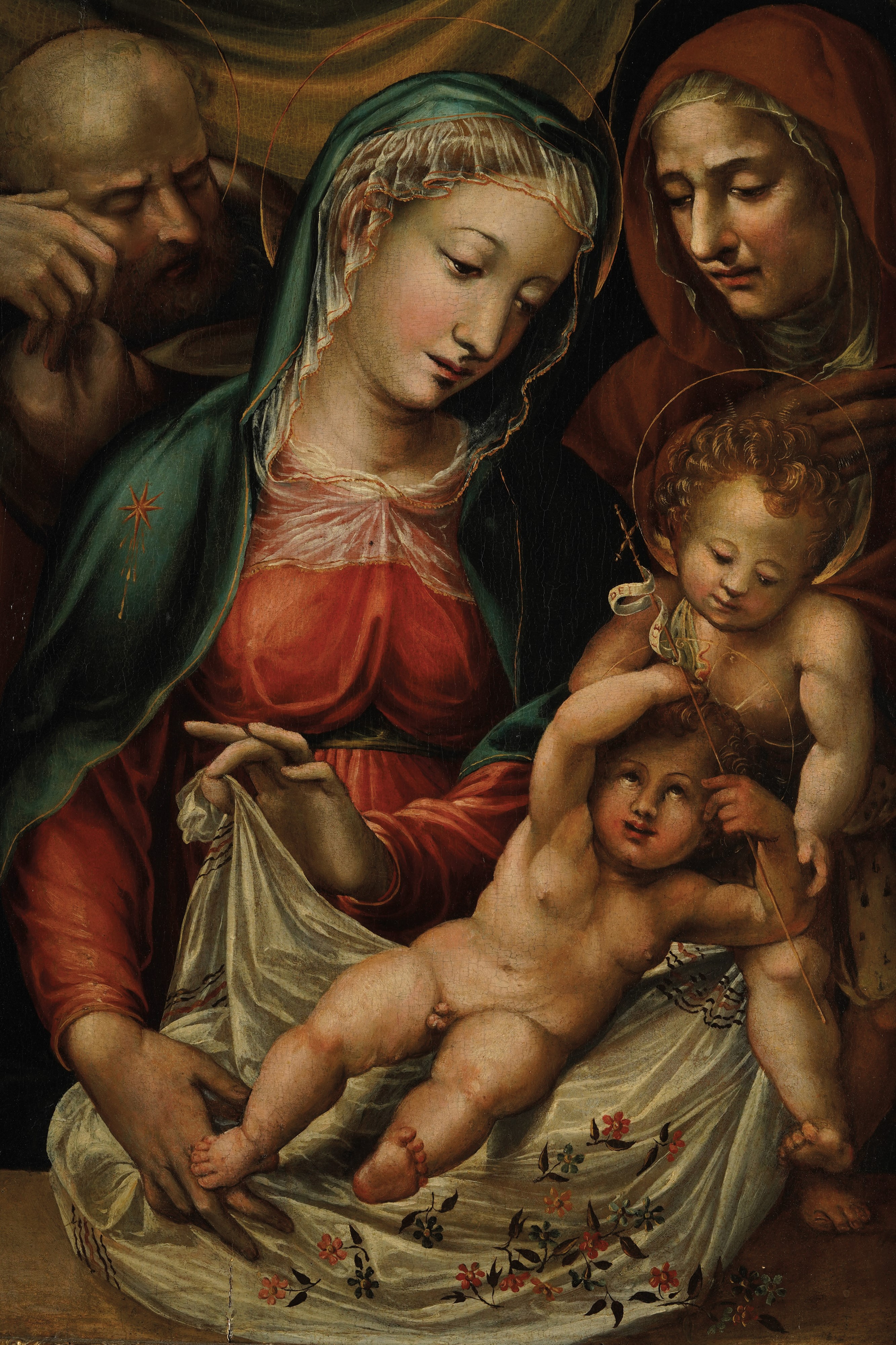 Bartolomeo Neroni Detto il Riccio - Sacra Famiglia con San Giovannino e Sant'Anna, olio su tavola