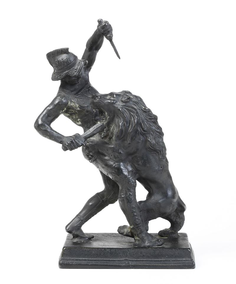 Fonditore francese del XIX secolo Gladiatore con leone  - Auction Sculpture - Cambi Casa d'Aste