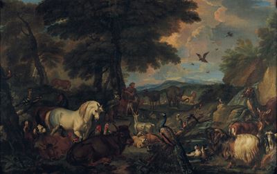 Orfeo incanta gli animali, olio su tela