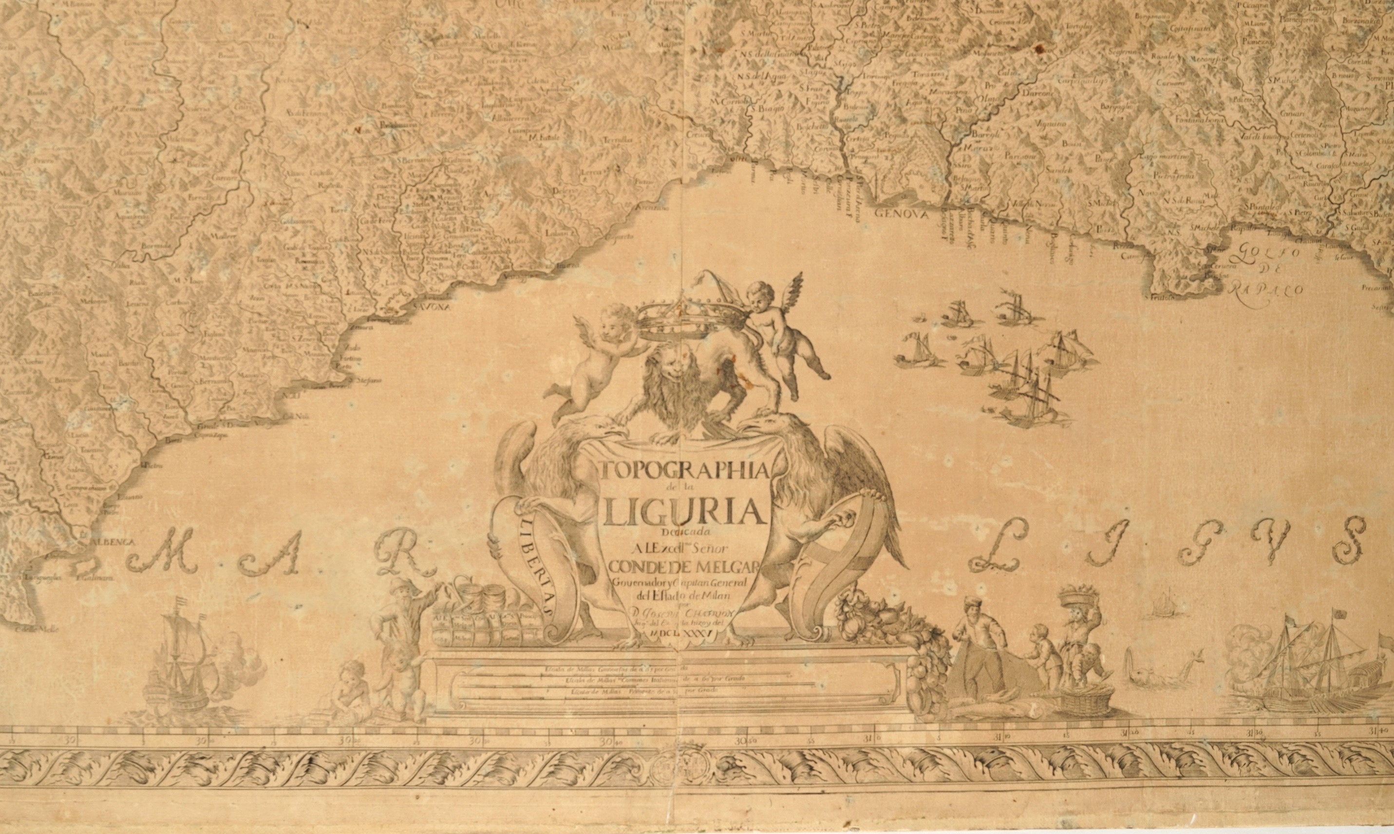 Chafrion, Carta della Riviera di Genova con confini e vie, 1685