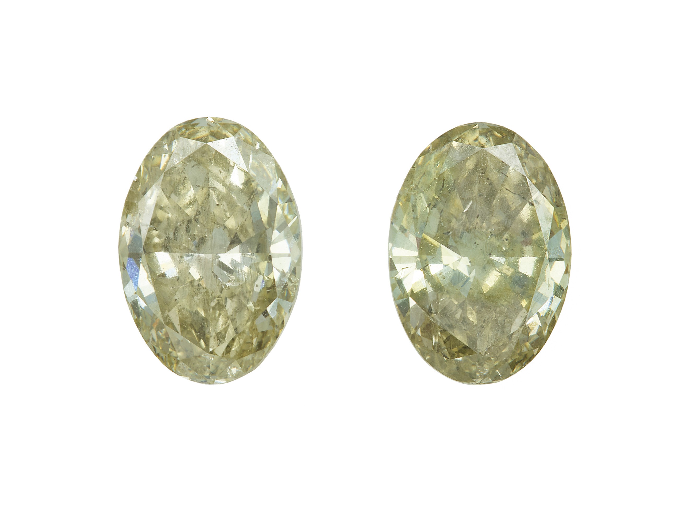 Anello con Due Diamanti Taglio Ovale di Ct 4.07 e 4.14, Natural Fancy Yellow-grey
