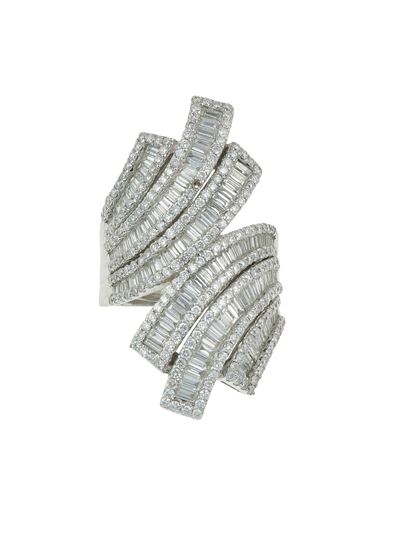 Anello in oro bianco 750/1000 con diamanti taglio baguette e brillante