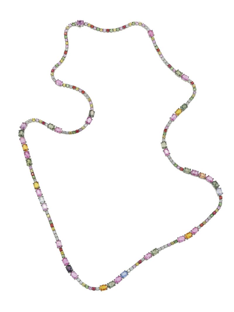 Multi-colored sapphire and diamond sautoir  - Auction Fine Jewels - Cambi Casa d'Aste