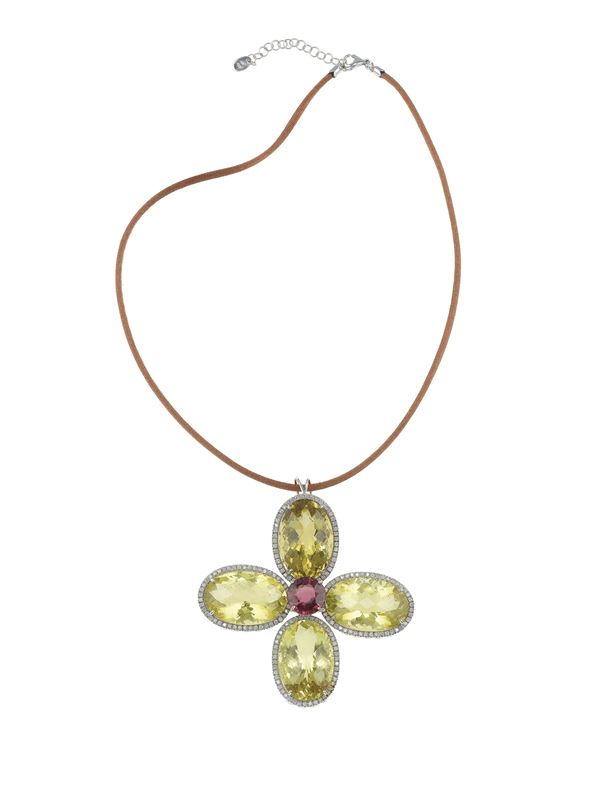 Gem-set and diamond pendent