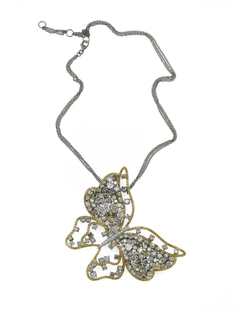 Diamond and coloured diamond necklace  - Auction Fine Jewellery - Cambi Casa d'Aste