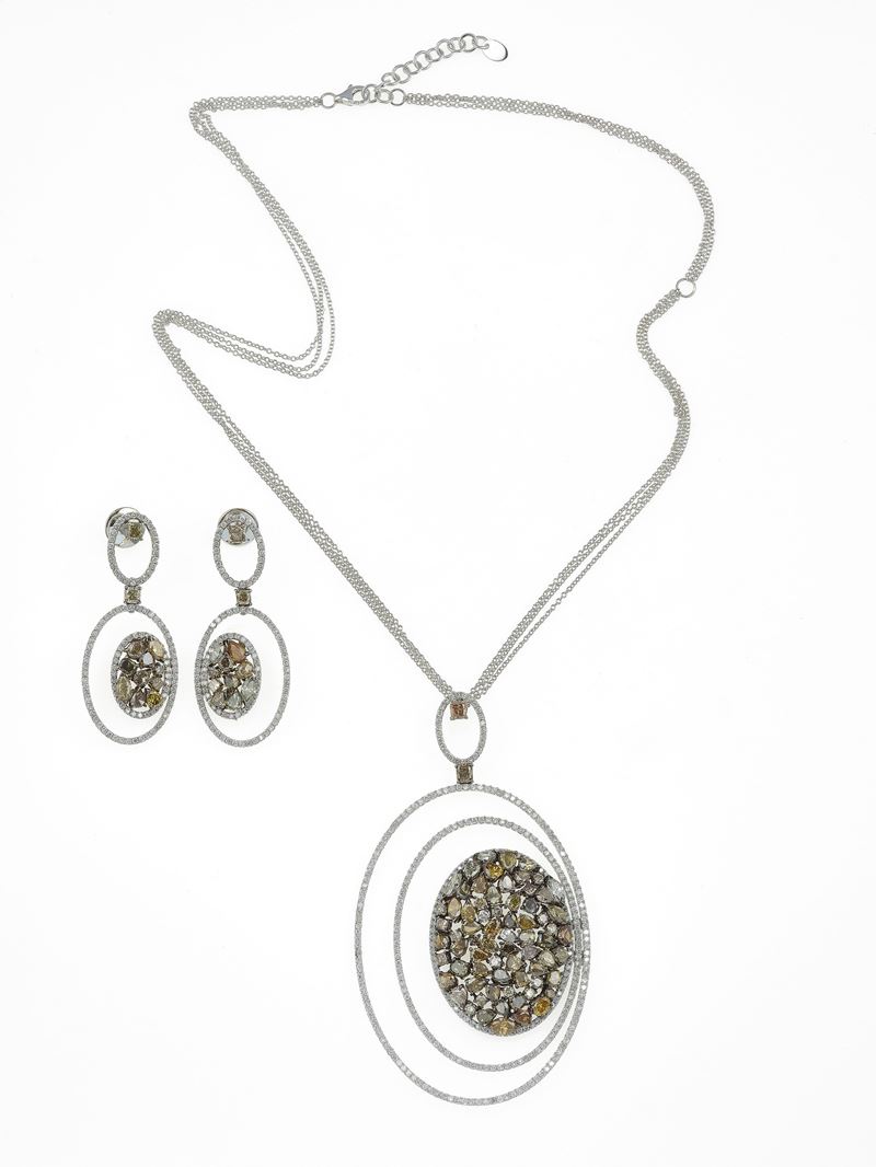 Coloured diamond and diamond demi-parure  - Auction Fine Jewellery - Cambi Casa d'Aste