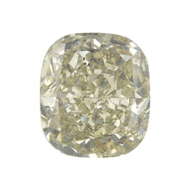 Cushion modified brilliant diamond weighing 10.13 carats, fancy brownish yellow, clarity SI1, fluorescence slight. Blister IGI Antwerp n. F6G61574, open