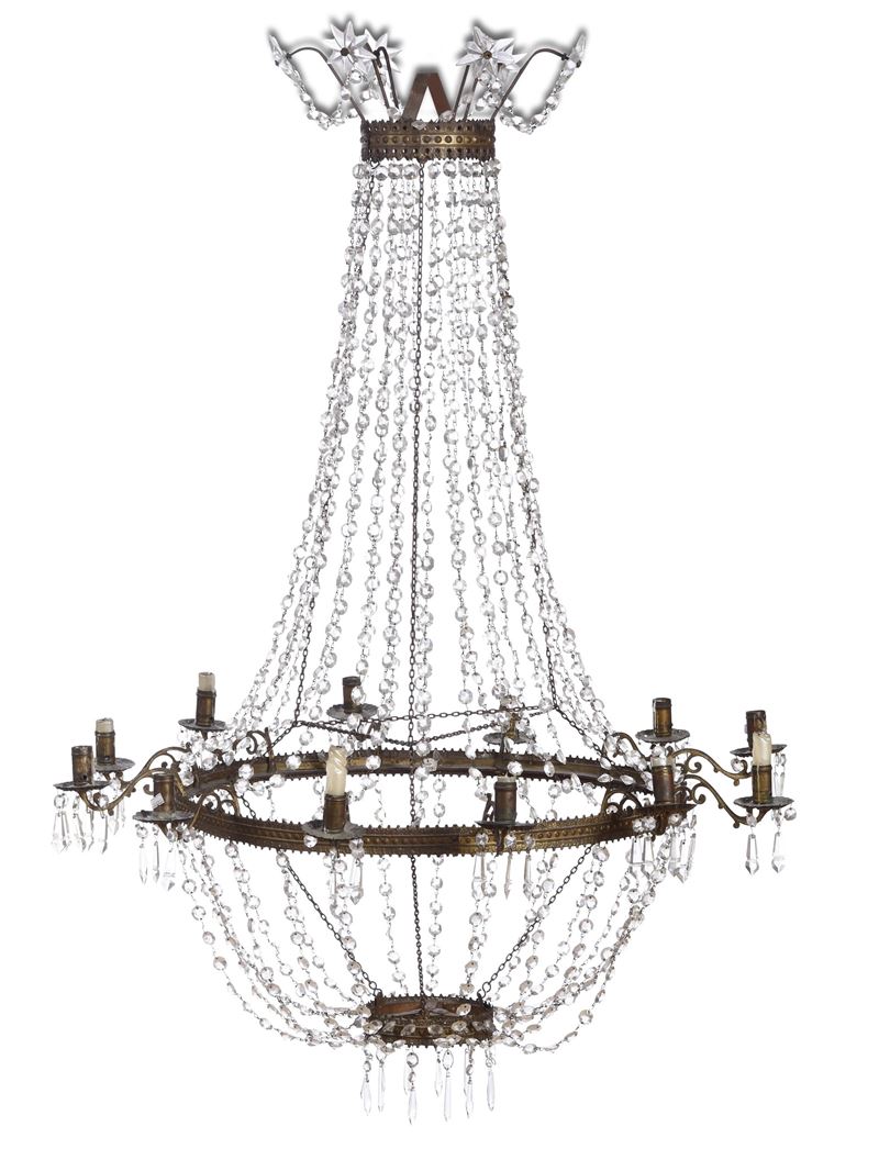 Lampadario Impero a mongolfiera con cristalli. XIX secolo  - Asta Antiquariato - Cambi Casa d'Aste