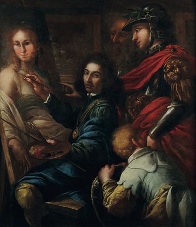 Autoritratto in veste di Apelle alla corte di Vienna, olio su tela