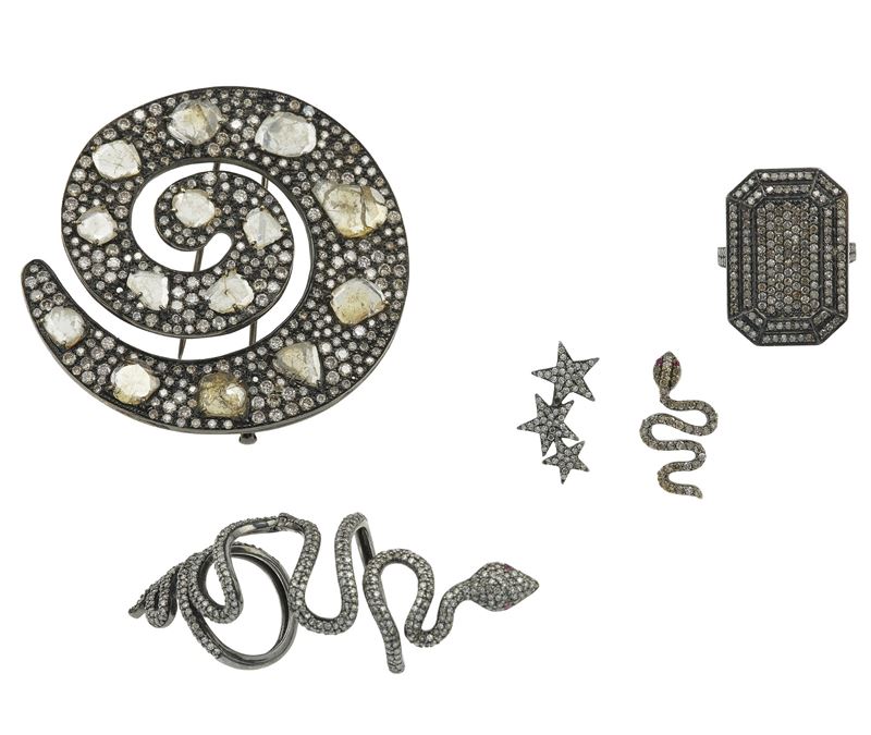 Group of diamond, gold and silver jewels  - Auction Jewels - Cambi Casa d'Aste