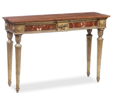 Consolle Neoclassica con Inserti in Marmo. Prima Metà XX Secolo